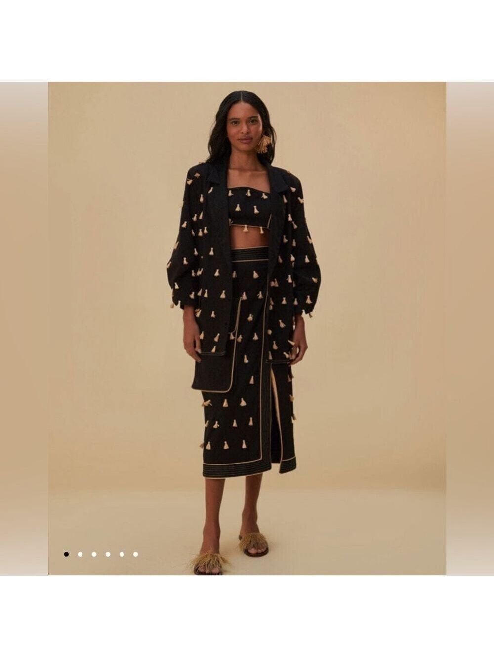 Farm Rio Black Raffia Fringed Blazer - Picture 2 of 9